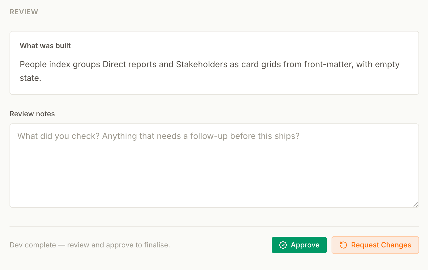 IntentDocs review tab — what was built versus what was planned