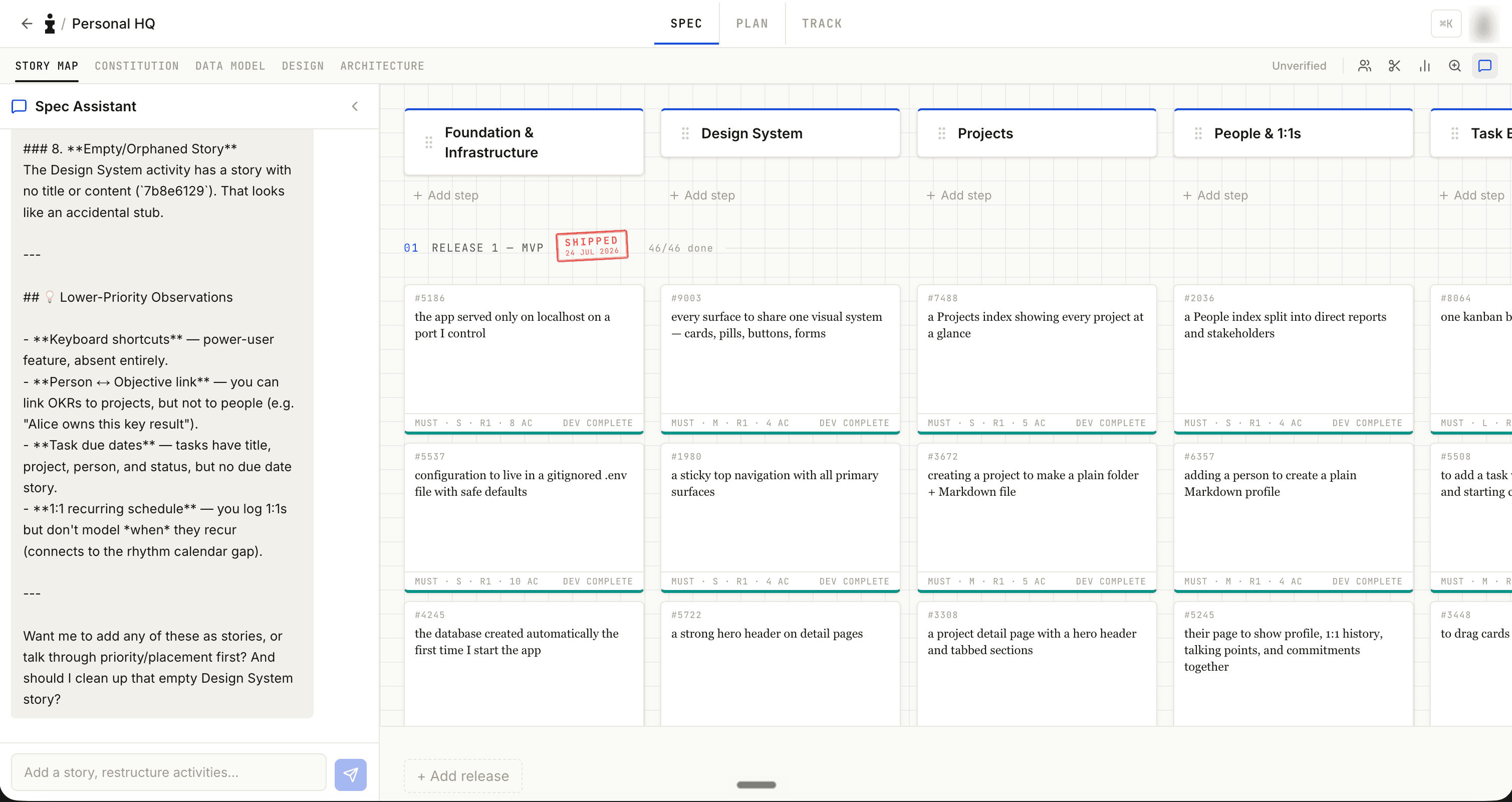 IntentDocs story map canvas — drag-and-drop activities and stories